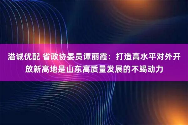 溢诚优配 省政协委员谭丽霞：打造高水平对外开放新高地是山东高质量发展的不竭动力